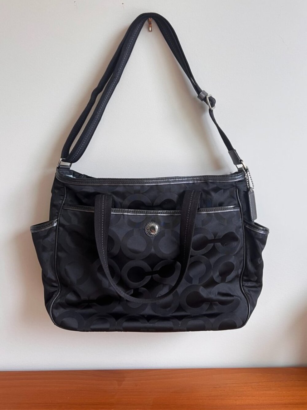 Coach Black Nylon Signature Diaper Bag | Authentic
